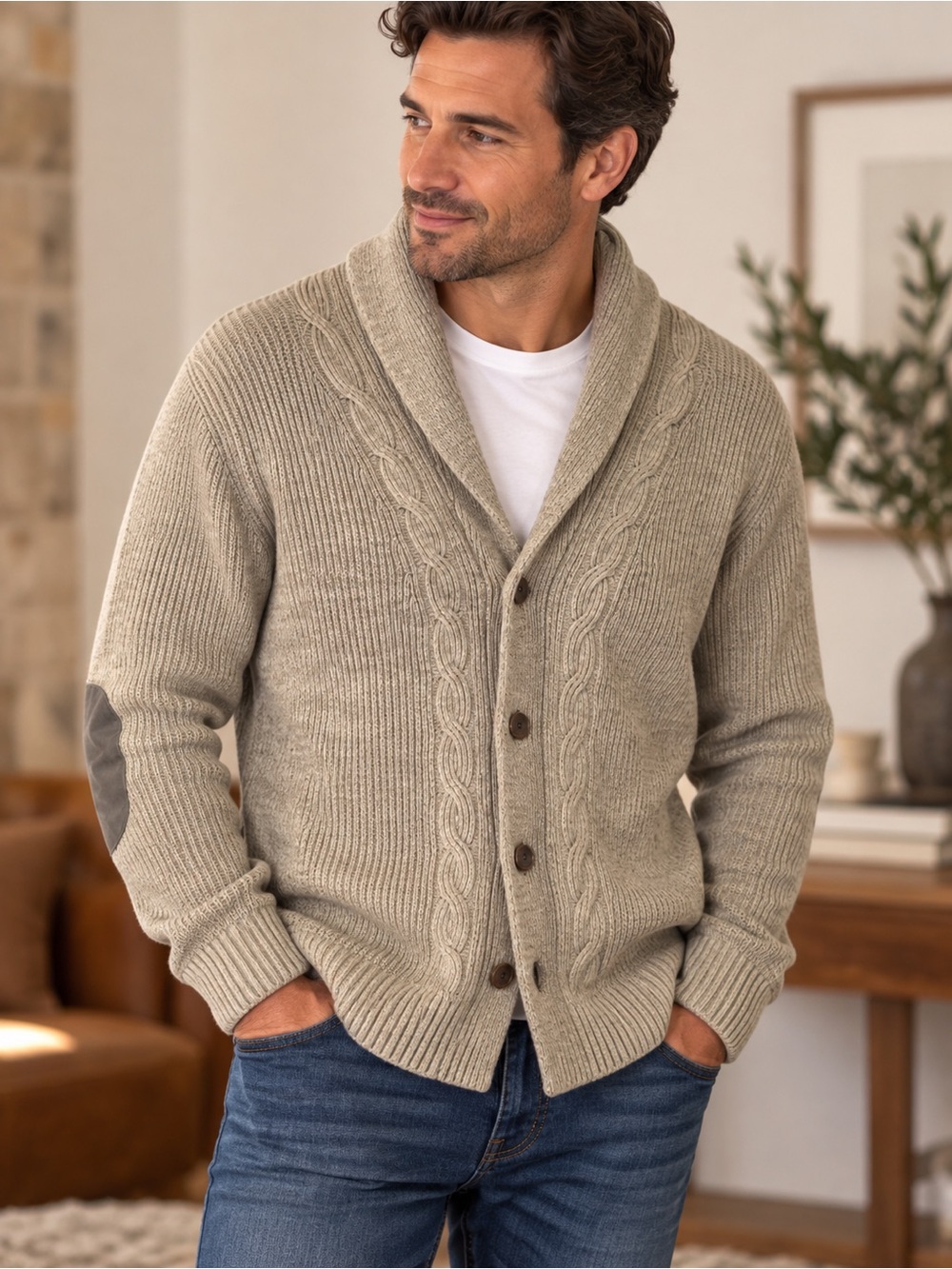Joseph Abboud Modern Fit Wool Blend Shawl Collar Cardigan Large